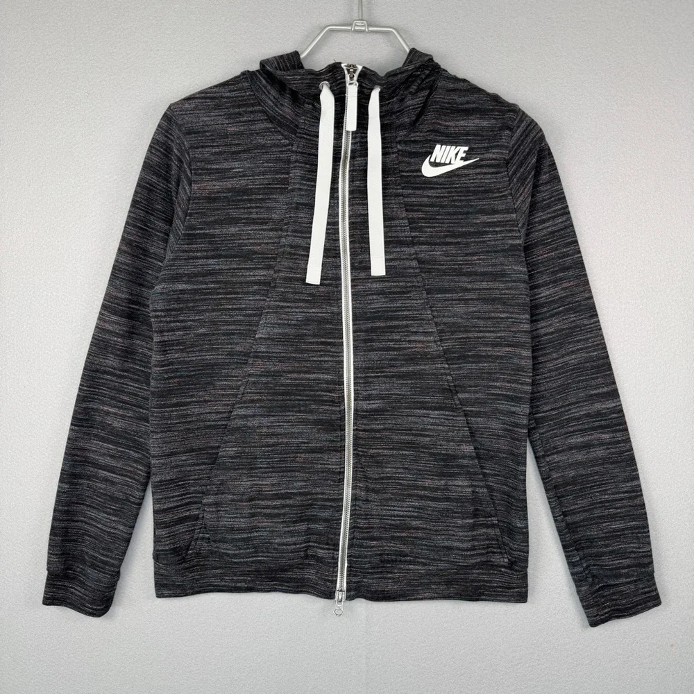 NIKE Sportswear Full Zip Hoodie M Heathered‎ Space Dye Charcoal Tri Blend Casual